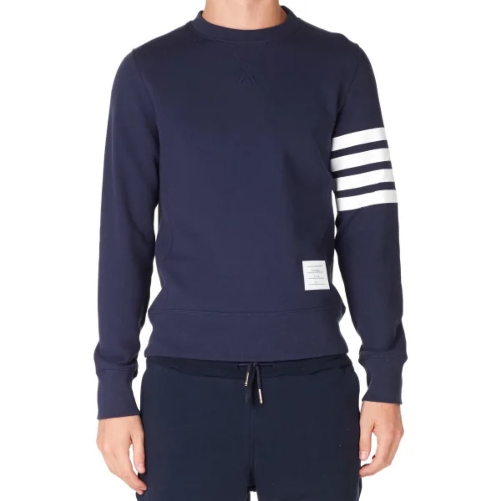Thom Browne Navy Blue Sweater with White Stripes